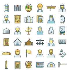 Africa Illegal Immigrants Icons Set Color