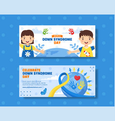 Down Syndrome Day Horizontal Banner Flat Cartoon