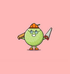 Cute Cartoon Melon As Carpenter Character With Saw