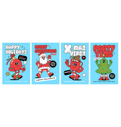 Merry Christmas Groovy Funny Cartoon Posters