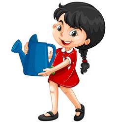 Asian Girl Holding Blue Watering Can