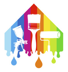 Brush Roller And Spray Gun Colored House Paint