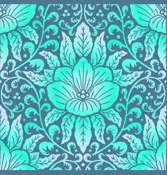 Seamless Teal Damask Pattern On A Blue Background