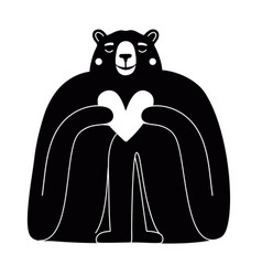 Black White With Bear Holding Heart