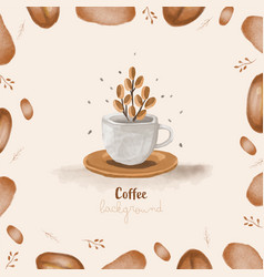 Coffee Cup With Beans Hand Drawn Watercolor