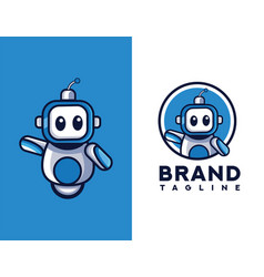 Cute Cartoon Robot Character Mascot Logo Flat