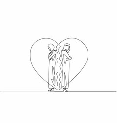 Continuous One Line Drawing Unhappy Arab Couple