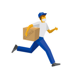 Running Delivery Man In Blue Uniform And Medicine