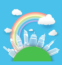 Beautiful Rainbow In City Scape Paper Art