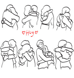 Line Art Set Of Romantic Couple Hugging