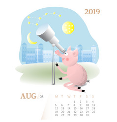 Calendar 2019 Cute August Month Cartoon