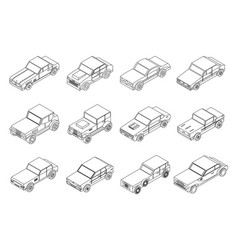 Car Old Icons Set Outline