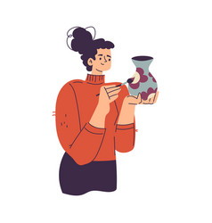 Happy Woman Character Painting Clay Vase With