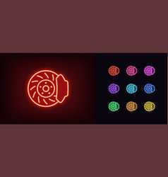 Outline Neon Car Brakes Icon Set Glowing