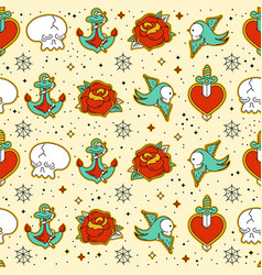 Old School Tattoo Hipster Style Seamless Pattern