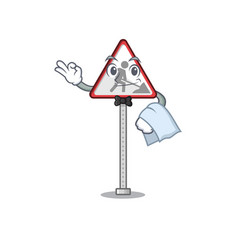 Waiter Road Work Sign Isolated Cartoon