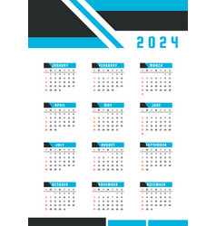 Blue And White Modern 2024 Calendar Template