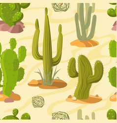 Cartoon Desert Cacti Seamless Pattern Hot Arid