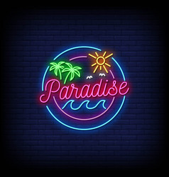 Neon Sign Paradise With Brick Wall Background Vect