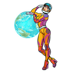 Earth Day Sexy Beautiful Woman Astronaut Isolate