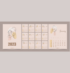 Calendar 2023 With Abstract Women Faces In One