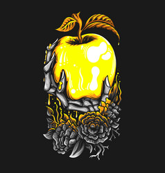 Colorful Skeleton Hand Holding A Golden Apple