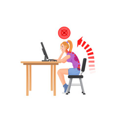 Girl In Wrong Sitting Posture At Computer