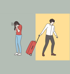 Husband With Suitcase Leave Unhappy Crying Wife