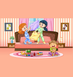 Children Playing In Bedroom Scene