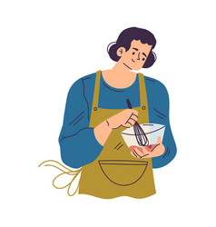 Happy Woman Character In Apron Whisking In Bowl