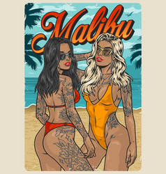 Malibu Bikini Girls Colorful Poster