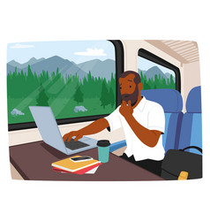 Man Using A Laptop While On A Train Commute He