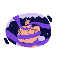 Sleeping Woman Floating In Starry Sky And Wrapped