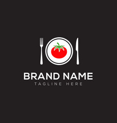 Tomato With Fork And Knife Logo Design Template