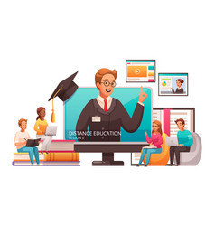 Online Education Cartoon Composition