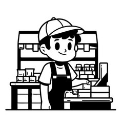 Courier Working At A Coffee Shop In Cartoon Style