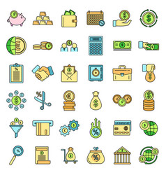 Credit Union Bank Icons Set Color Line