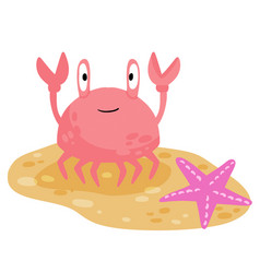 Funny Crab On Beach Pink Seashell With Claws