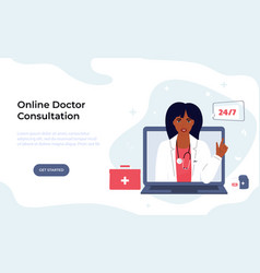 African American Woman Doctor Consults Online