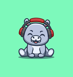 Hippo Sitting Hearing Music Cute Creative Kawaii