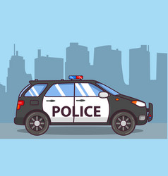 Police Suv Off-road Car Side View Flat Line Art