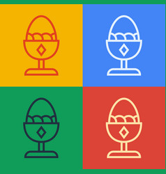 Pop Art Line Chicken Egg On A Stand Icon Isolated