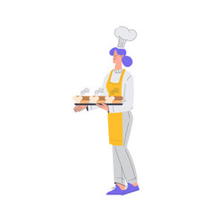 Bakery With Woman Baker Character In Uniform Stand