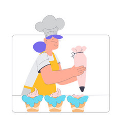 Bakery With Woman Baker Character In Uniform