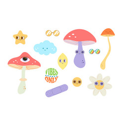 Groovy Set Stickers Clip Art