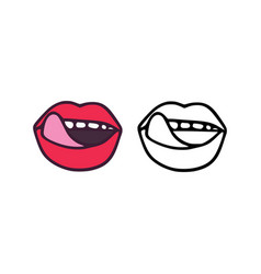 Mouth Or Lick Lips In Cartoon And Outline Style