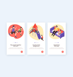 Dad And Children Isometric Banners