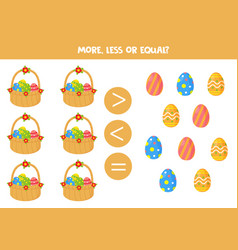 More Less Or Equal With Cartoon Easter Baskets