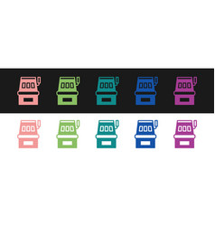 Set Slot Machine Icon Isolated On Black And White