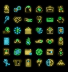 Credit Union Bank Icons Set Neon